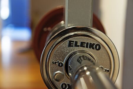 Umea, Sweden - May 13, 2019: Weights and bench press at IKSU spa in Umeaのeditorial素材