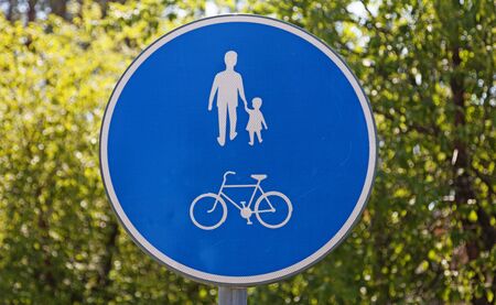 Umea, Sweden - July 28, 2019: traffic sign showing walkway and bike lane