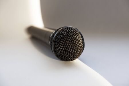 microphone lying in the window as the sun goes down below the horizon on the Umedalenの写真素材