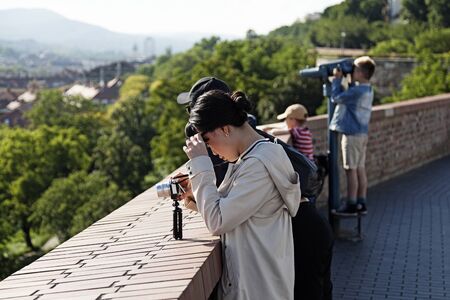 Budapest, Hungary - May 27, 2019: tourists look at the breathtaking view