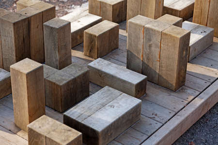 wooden blocks of different sizes and heightsの写真素材