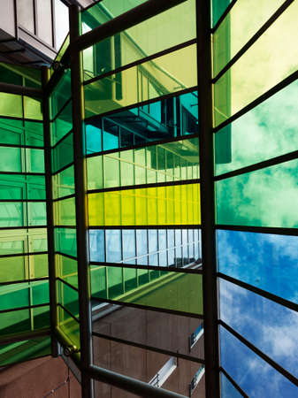 Ornskoldsvik, Norrland Sweden - July 10, 2020: stained glass roof by building