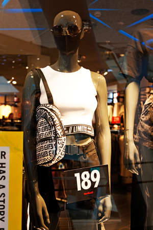 Umea, Norrland Sweden - July 6, 2020: Corona protected mannequins