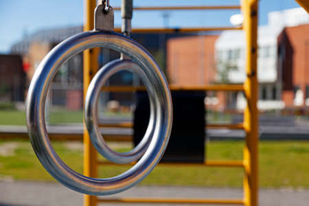 Roman rings at an outdoor gym in Skellefteaの写真素材