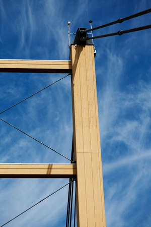 Skelleftea, Norrland Sweden - August 1, 2020: part from a high bridge span made of wood