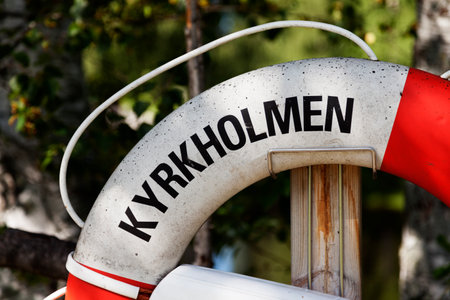 Skelleftea, Norrland Sweden - July 26, 2020: part of a lifebuoy found at Kyrkholmenのeditorial素材