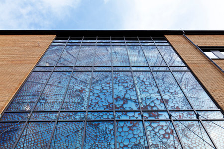 Umea, Norrland Sweden - September 24, 2020: glass artwork on campus at the entranceのeditorial素材