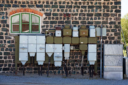 Umea, Norrland Sweden - June 8, 2021: electrical madness on an old house facadeのeditorial素材