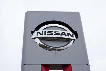 Umea, Norrland Sweden - September 23, 2021: large sign with famous car manufacturer's logo and nameのeditorial素材