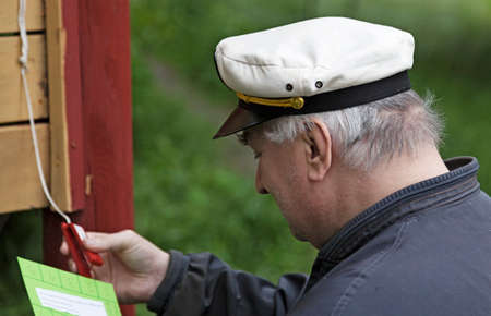 Umea, Norrland Sweden - July 3, 2020: man with developmental disabilities walks easier orienteering...