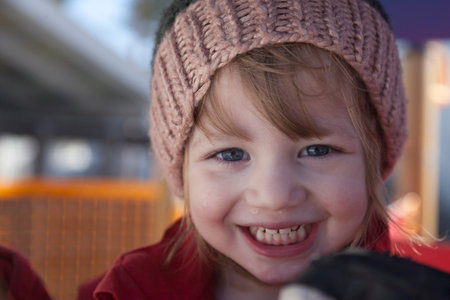 Umea, Norrland Sweden - March 12, 2022: happy little girl who has a little coldのeditorial素材