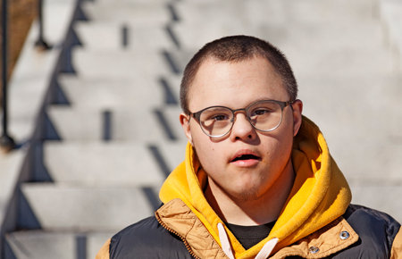 Sundsvall, Norrland Sweden - April 14, 2021: a young man with a developmental disorderのeditorial素材