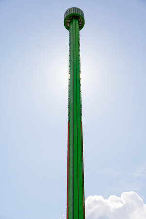 Power Park, Finland - June 21, 2022: high tower for free fall on amusement parkの写真素材