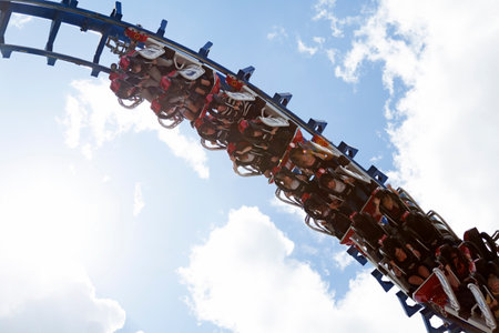 Powerpark, Finland - June 20, 2022: people riding up side down in a roller coasterのeditorial素材