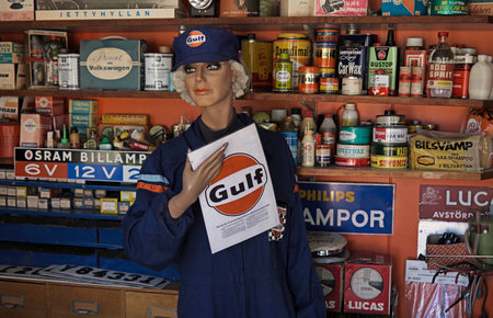 Vannas, Norrland Sweden - August 7, 2021: mannequin at old museum gas stationのeditorial素材