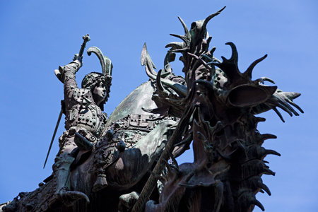 Stockholm, Sweden - May 23, 2023: statue of Saint Goran and the dragonのeditorial素材