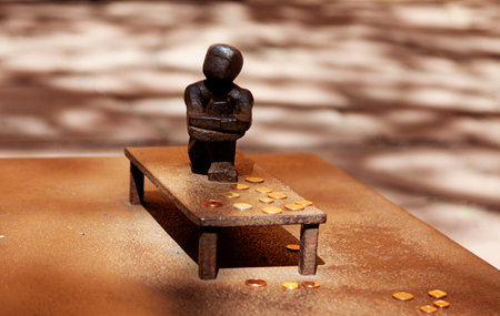 Stockholm, Sweden - May 24, 2023: small cute statue in old town called Iron boyのeditorial素材