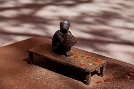 Stockholm, Sweden - May 23, 2023: artwork Iron boy - Boy looking at the moonのeditorial素材