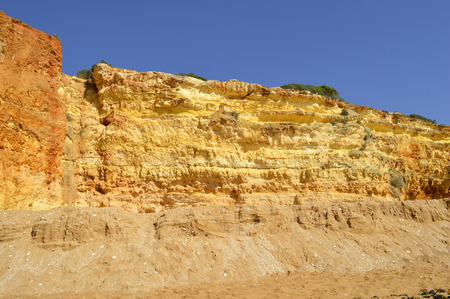 Spectacular cliffs on Senhora Da Rocha Nova Beach in Portugal