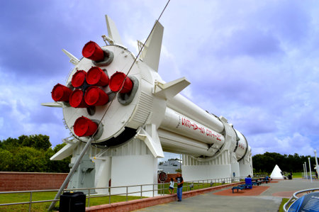 Cape Canaveral, Florida, USA - May 6, 2015: Mercury-Redstone rocket on display at Kennedy Space...