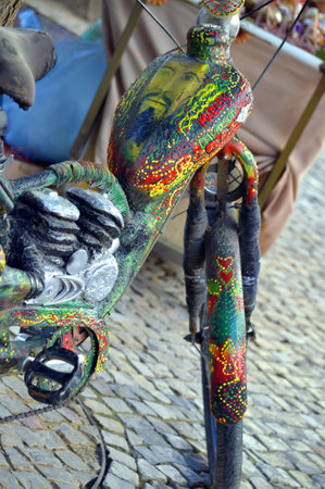 Marley Davidson motor bike in the old town of Albufeira in Portugalのeditorial素材