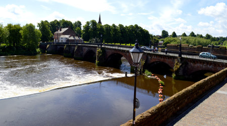 Chester, England, UK, Europe - May 26, 2014 : Handbridge over River Dee in Chester City centreのeditorial素材