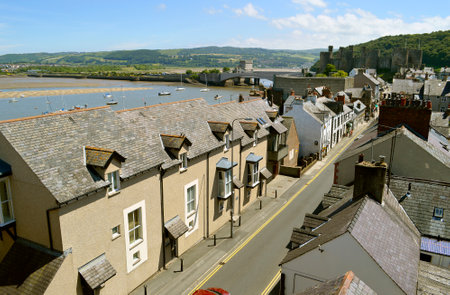 Conwy, Wales, United Kingdom - June 22, 2014 : The historical medieval Conwy townのeditorial素材