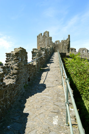 The historical medieval town wall surrounding Conwy townのeditorial素材