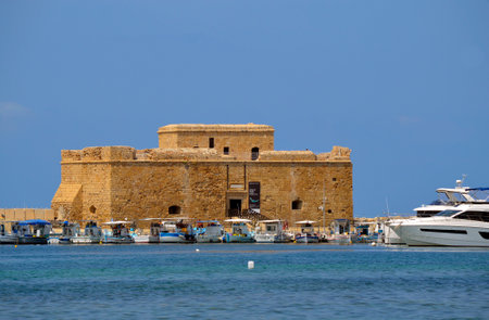 The historical Paphos Castle in Paphos Harbour Cyprusのeditorial素材