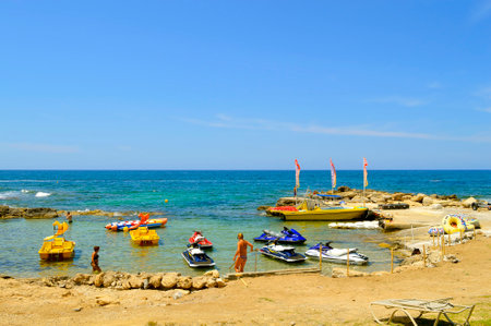 Boats for hire on Paphos Beach a tourist resort in Cyprus