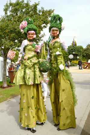 Two ladies in flower costumes at the Southport Flower Showのeditorial素材