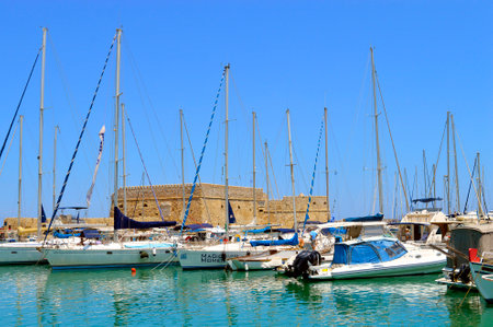 Boats in Heraklion port the capital of the Crete one of the Greek islandsのeditorial素材