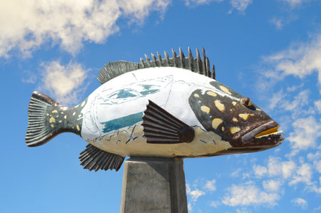 Corralejo harbour, Fuerteventura, Canary Islands, Spain - September 16, 2018 : Painted fish in Corralejo harbourのeditorial素材