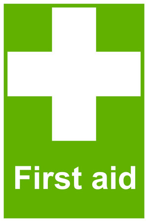 First aid sign where the First aid box is positioned for use in the event of an accident signのイラスト素材