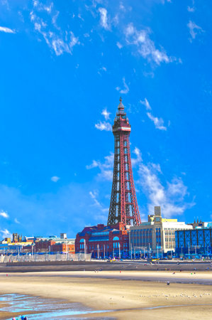Blackpool tower a tourist resort in North West England, opened to the public on 14 May 1894. August16 2025 : Blackpool is a tourist resort in the North West of England in the UKの写真素材