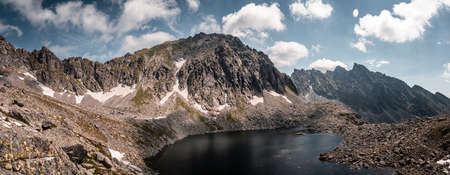 Panorama of a tarn on a hike in High Tatrasの写真素材