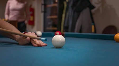 Hand of a man playing billiardの写真素材
