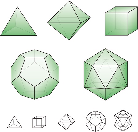 Platonic solids with green surfacesのイラスト素材