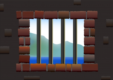 Barred window of a jail, viewed from inside to outside  Isolated vector のイラスト素材