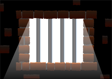 Barred window of a jail, viewed from inside to outside  Isolated vector のイラスト素材