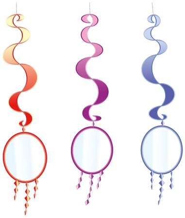 Dangling mirrors swinging in the wind  Isolated  on white background のイラスト素材