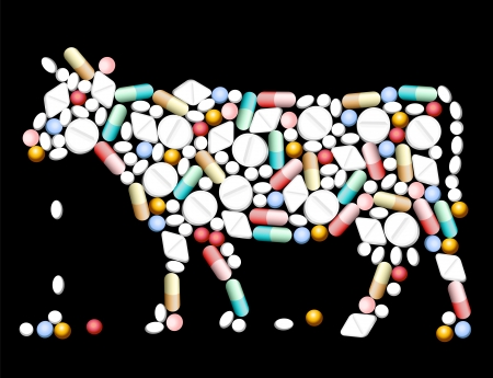 Tablets, pills and capsules, that shape a cow のイラスト素材