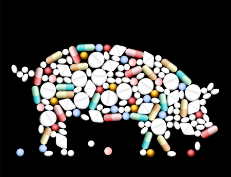 Tablets, pills and capsules, that shape a pig のイラスト素材