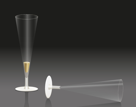 Two empty glasses of champagne, one has fallen  The party is over のイラスト素材