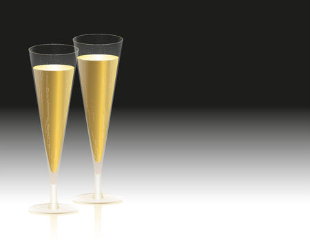 Illustration of two glasses filled with champagne - black to white gradient background のイラスト素材
