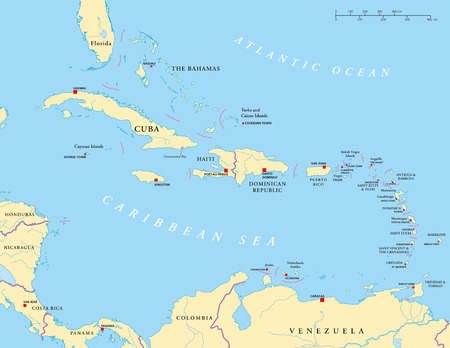 Caribbean - Large And Lesser Antilles - Political Mapのイラスト素材