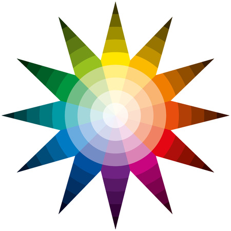 Color Star - Twelve basic colors in a circle, forming a star, graduated from the brightest to the darkest color  Isolated vectors on white background のイラスト素材