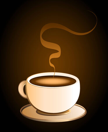 Hot coffee in a cream colored porcelain cup - brown background のイラスト素材