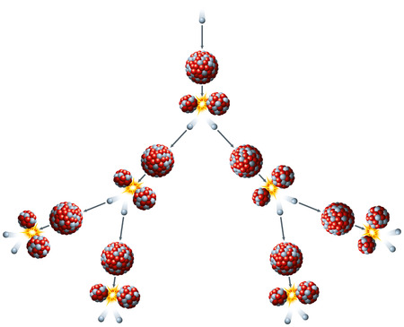 Radioactive decay process and chain reaction of Uranium 235 Isolated vector over white background のイラスト素材