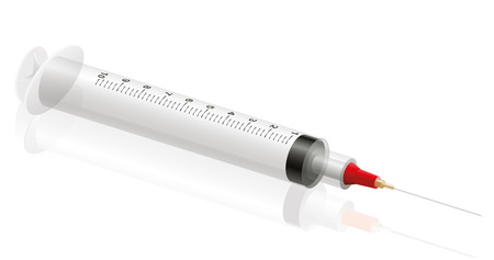 Syringe lying on a glassy white surface  Isolated vector illustration over white background のイラスト素材